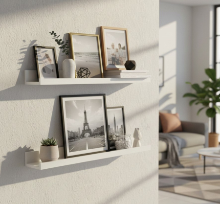 Set 2 polite perete din MDF, cu feronerie inclusa – montaj usor si organizare practica, alb, 55x12 cm [4]