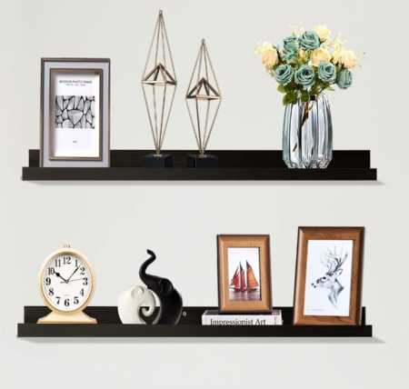Mobilier mic - Set 2 polite perete MDF, negru, 55x12x7 cm