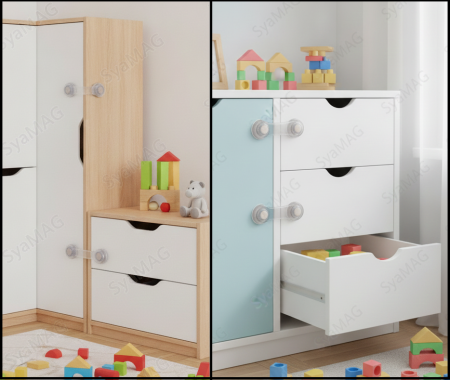 Set 2 sigurante pentru usi, dulap si sertare, 12x3 cm, sistem de blocare mobilier [1]