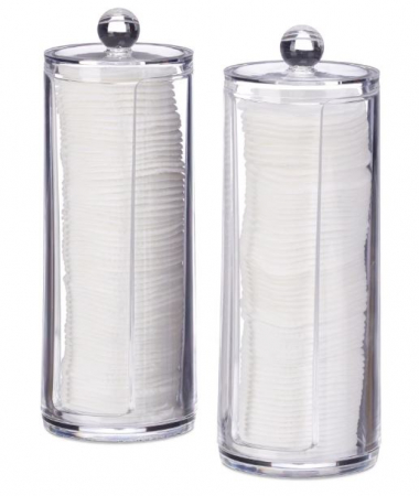 Baie - Set 2 suporturi dischete demachiante, acril, transparent, 19 x ø 6,5 cm