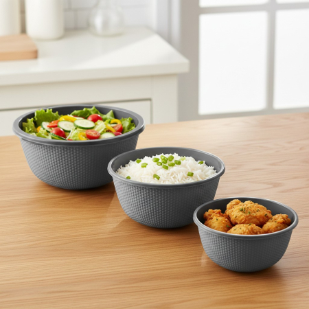 Set 3 boluri din plastic, gri, cu capac etans, 0.5 / 1 / 2 Litri, pentru depozitarea, transportul si servirea alimentelor [2]