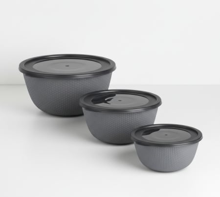 Toate produsele - Set 3 boluri din plastic, gri, cu capac etans, 0.5 / 1 / 2 Litri, pentru depozitarea, transportul si servirea alimentelor