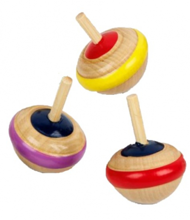 Jocuri si jucarii interactive - Set 3 buc titirez din lemn, dungi colorate, 6 cm