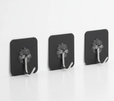 Set 3 carlige autocolante, model floare, negru, 6x6 cm, utilizare universala [0]