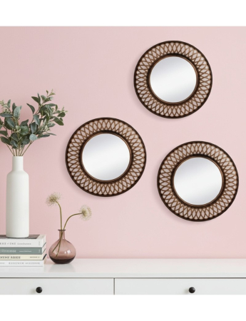 Toate produsele - Set 3 oglinzi decorative, margine cu model ondulat, bronz, diametrul 25 cm