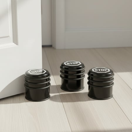 Opritoare usa - Set 3 opritoare metalice usa, 0.8 kg, baza anti alunecare, 8x7,5 cm, cu protectii din cauciuc