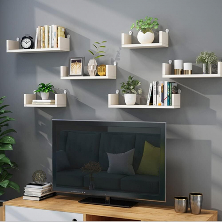 Set 3 polite decorative pentru perete, alb [2]