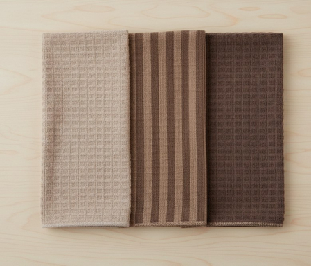 Bucatarie si servire - Set 3 prosoape de bucatarie, microfibra, bej/maro, 60x35 cm