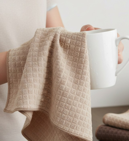 Set 3 prosoape de bucatarie, microfibra, bej/maro, 60x35 cm [1]