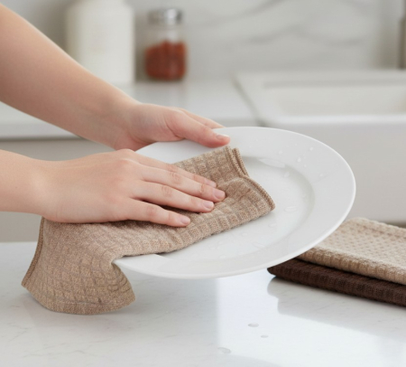 Set 3 prosoape de bucatarie, microfibra, bej/maro, 60x35 cm [2]