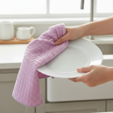 Set 3 prosoape de bucatarie, microfibra, multicolor (lila, verde, fucsia), 60x35 cm [1]