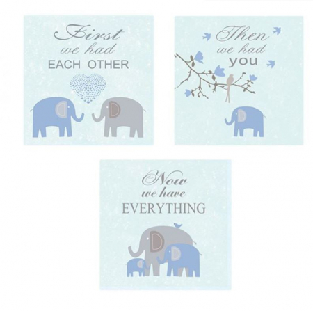 Set 3 tablouri cavas " Familia de elefanti" , 25x25x1cm [0]