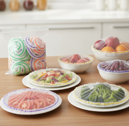 Set 30 buc capac tip folie elastica, pentru acoperirea si conservarea alimentelor in boluri, farfurii si alte recipiente, 2 marimi, solutie rapida pentru pastrarea alimentelor in frigider sau pe masa [1]