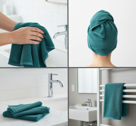 Set 4 buc prosop moale, bumbac 100%, marime medie, 70x50 cm, turcoaz, pentru fata, maini sau par [1]