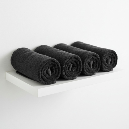 Home & Deco - Set 4 buc prosop moale, bumbac 100%, marime medie, 70x50 cm, negru, pentru fata, maini sau par