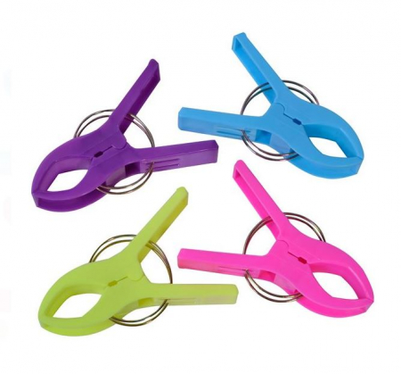 Intretinere textile - Set 4 carlige mari de rufe sau pentru fixarea prosoapelor de plaja, 12 cm