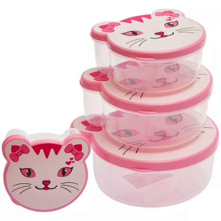 Bucatarie si servire - Set 4 caserole pentru alimente, model pisica