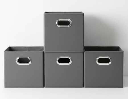 Huse si cutii depozitare - Set 4 cutii mici, cu manere, 20x20x20 cm, gri, utilizare universala