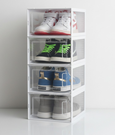 Huse si cutii depozitare - Set 4 cutii transparente pentru depozitare incaltaminte – modulare, stivuibile si usor de combinat, 33.4x23x14.5 cm