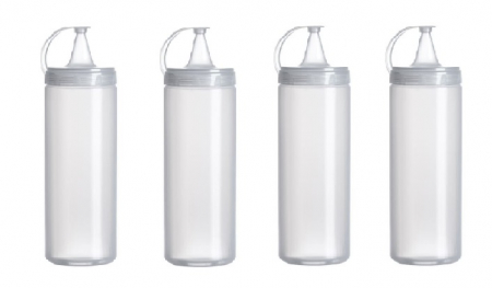 Bucatarie si servire - Set 4 dozatoare transparente, cu capac si dop, 700 ml, 26x7 cm
