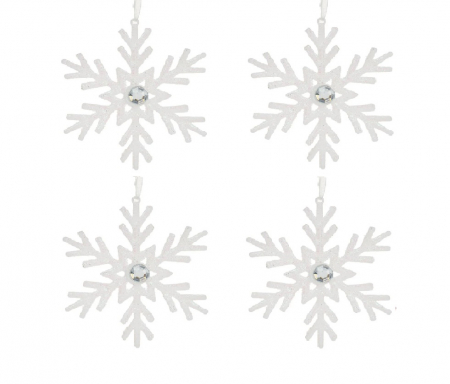 Toate produsele - Set 4 globuri, fulg de nea, slipici alb, 10 cm