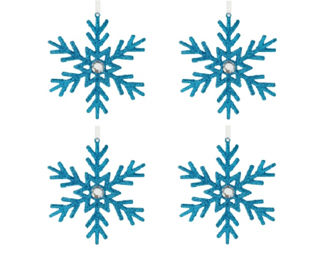Toate produsele - Set 4 globuri, fulg de nea, slipici albastru, 10 cm