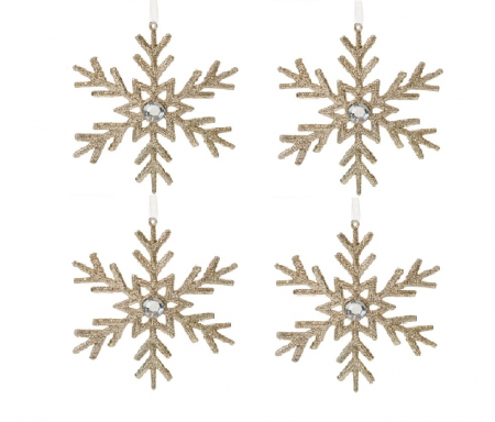 Toate produsele - Set 4 globuri, fulg de nea, slipici auriu, 10 cm
