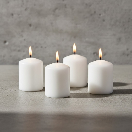 Flori artificiale si decoratiuni - Set 4 lumanari bloc neparfumate, 8x6 cm