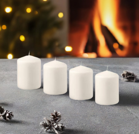 Flori artificiale si decoratiuni - Set 4 lumanari bloc neparfumate, 8x6 cm
