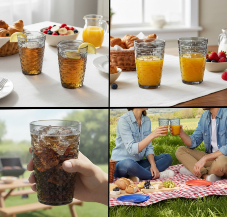 Set 4 pahare din plastic dur, reutilizabile, gri, transparent, 430 ml, utilizare universala, pentru apa, suc, ceai sau cocktail [1]