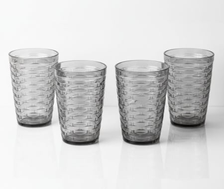 Toate produsele - Set 4 pahare din plastic dur, reutilizabile, gri, transparent, 430 ml, utilizare universala, pentru apa, suc, ceai sau cocktail