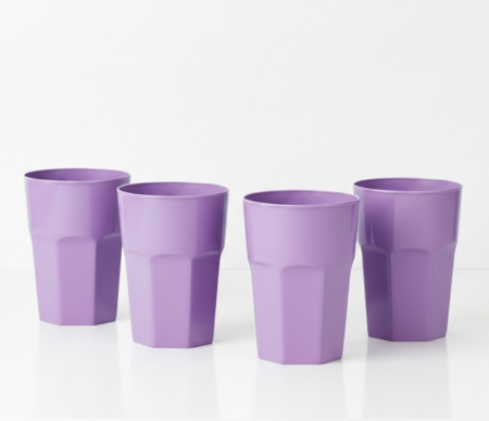 Home & Deco - Set 4 pahare din plastic dur, reutilizabile, mov, 330 ml
