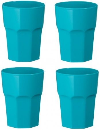 Bucatarie si servire - Set 4 pahare din plastic dur, reutilizabile, turcoaz, 330 ml
