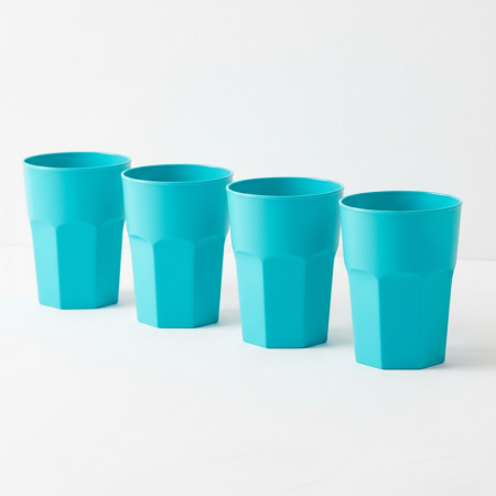 Bucatarie si servire - Set 4 pahare din plastic dur, reutilizabile, turcoaz, 330 ml