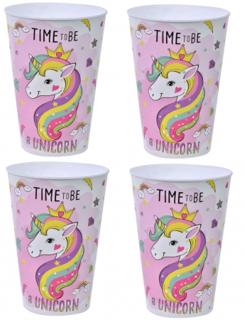 Bucatarie si servire - Set 4 pahare din plastic, reutilizabile, model unicorn, 400 ml
