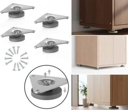 Home & Deco - Set 4 picioare reglabile pentru mobila, din otel, 11.5x8x2.5 cm