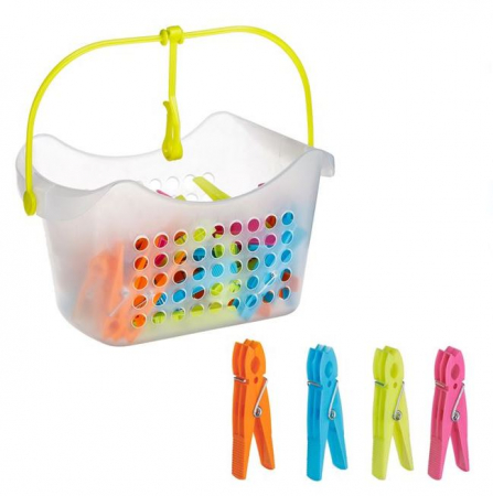 Promotii - Set 40 carlige de rufe + cosulet, diverse culori