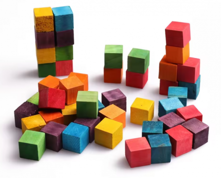 Jocuri si jucarii interactive - Set 49 cuburi colorate din lemn, 15x15x15 mm