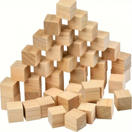 Jocuri si jucarii interactive - Set 49 cuburi din lemn, pentru creatii artistice, 1.5 cm