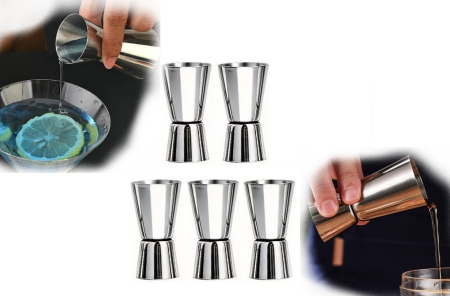 Toate produsele - Set 5 buc instrument de masurare bauturi, tip pahar cu 2 cuve, 30 ml si 60 ml, inox, utilizare Horeca, pentru restaurante, cafenele, terase, hoteluri sau evenimente
