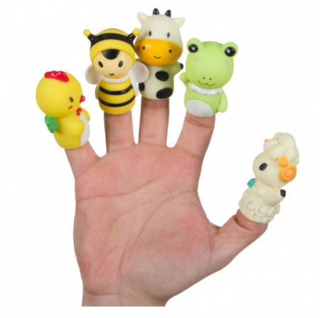 Jucarii bebelusi - Set 5 marionete pentru degete, animale de la ferma, 3 ani +
