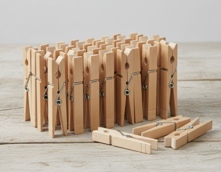 Intretinere textile - Set 50 carlige din lemn, pentru rufe, 8.5 cm