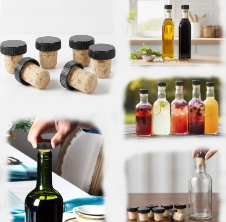 Home & Deco - Set 6 buc dop din pluta, cu capac din plastic striat, pentru sticle, utilizare Horeca, restaurante, terase sau evenimente