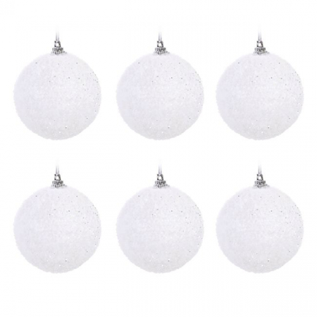 Toate produsele - Set 6 globuri de craciun, albe irizate, 7 cm