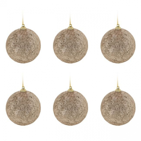 Toate produsele - Set 6 globuri de Craciun, bej cu glitter, 8 cm
