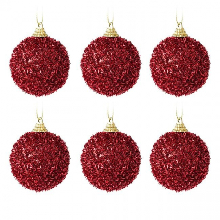 Toate produsele - Set 6 globuri de Craciun, rosii glitter, 6 cm