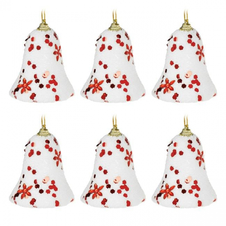 Toate produsele - Set 6 ornamente de Craciun, clopotei albi, 7 cm