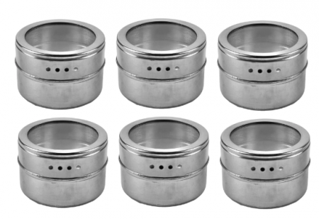 Bucatarie si servire - Set 6 recipiente metalice magnetice, pentru condimente, 6x4 cm