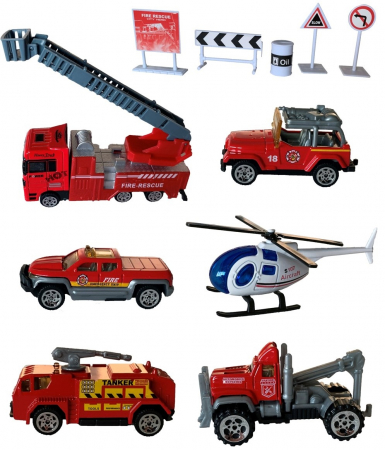 Jocuri si jucarii interactive - Set 6 vehicule metalice pompieri cu accesorii