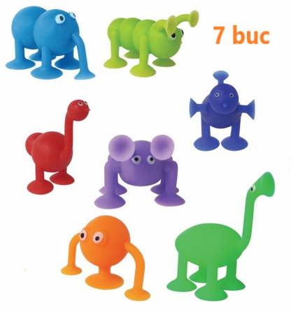 Jocuri si jucarii interactive - Set 7 monstri moi, colorati, cu ventuze, din silicon, 3 ani +